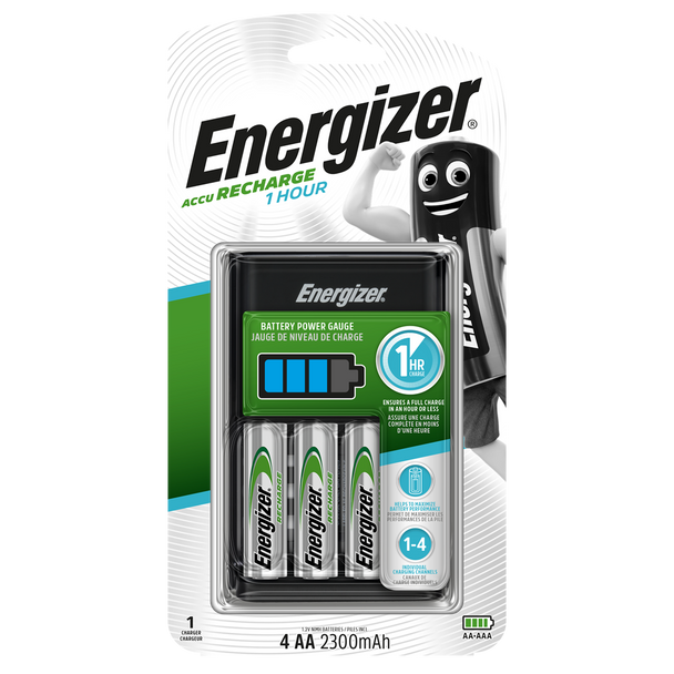 Energizer 1 Hour Battery Charger | Inc 4 x 2300mAh AA Rechargeable Batteries