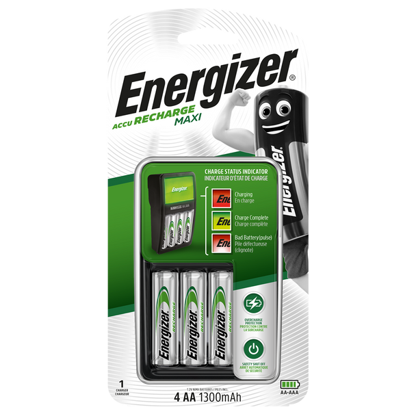 Energizer Maxi Charger | Inc 4 x AA 1300mAh Rechargeable Batteries