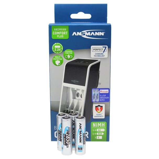 Ansmann Comfort Plus Charger with 4 x AA 2850mAh Rechargeable Batteries
