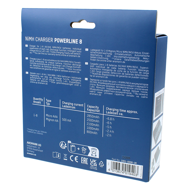 Ansmann Powerline 8 AA/AAA Battery Charger | UK/EU Plug