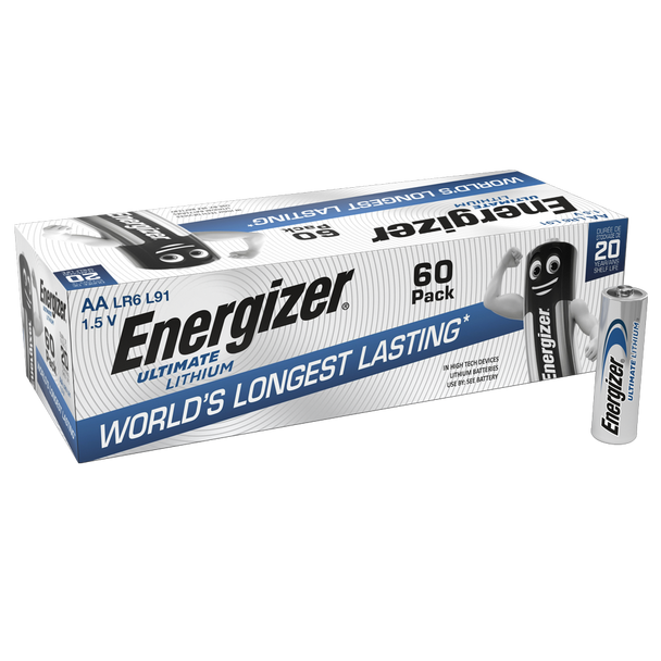 Energizer Ultimate Lithium AA LR6 L91 Batteries | 60 Pack
