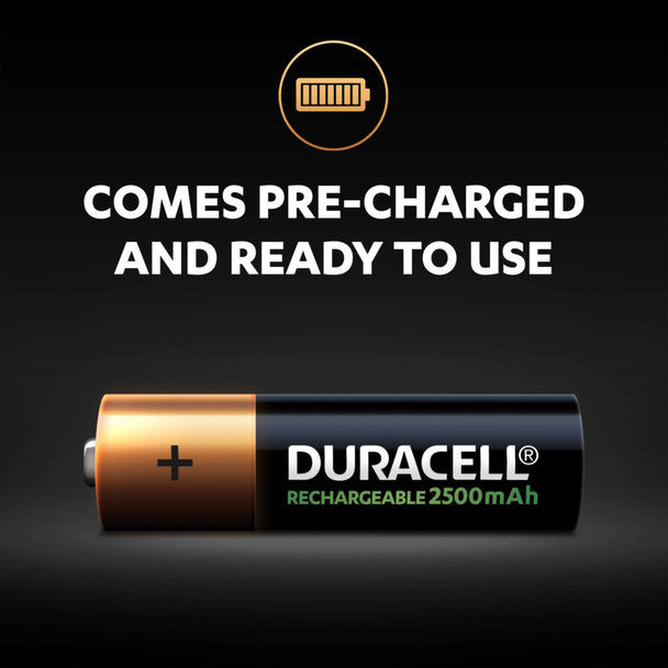 Duracell Rechargeable AA HR6 2500mAh Pre-Charged Rechargeable Batteries | 4 Pack