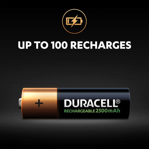 Duracell Rechargeable AA HR6 2500mAh Pre-Charged Rechargeable Batteries | 4 Pack