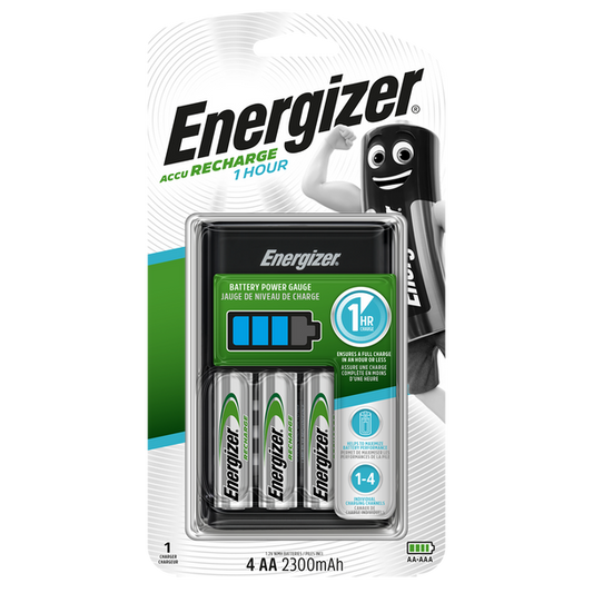 Energizer 1 Hour Battery Charger | Inc 4 x 2300mAh AA Rechargeable Batteries