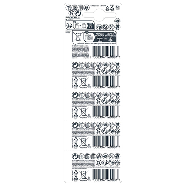 Duracell Procell Intense CR2016 Coin Cell Lithium Batteries | 5 Pack