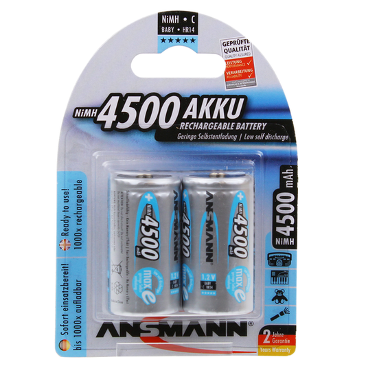 Ansmann Max-E C HR14 4500mAh Pre-Charged Rechargeable Batteries | 2 Pack