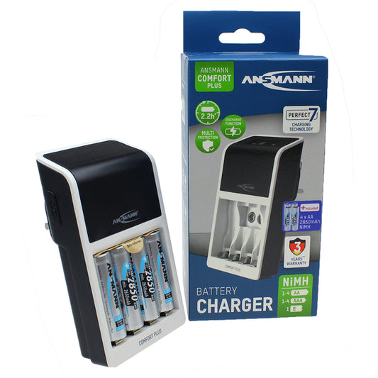 Ansmann Comfort Plus Charger with 4 x AA 2850mAh Rechargeable Batteries
