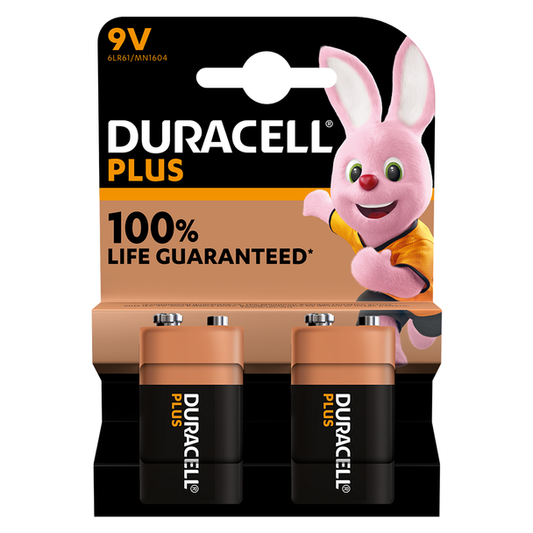 Duracell Plus 9V PP3 6LR61 Batteries | 2 Pack