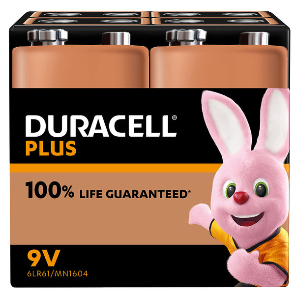 Duracell Plus 9V PP3 6LR61 Batteries | 4 Pack
