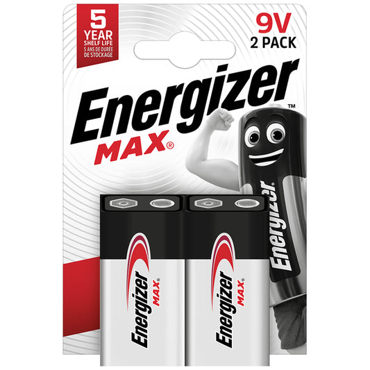 Energizer Max 9V PP3 6LR61 Alkaline Battery | 2 Pack