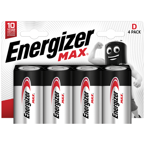 Energizer Max D LR20 Alkaline Batteries | 4 Pack