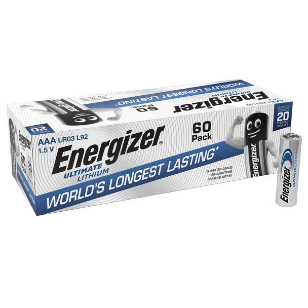 Energizer Ultimate Lithium AAA LR03 L92 Batteries | 60 Pack