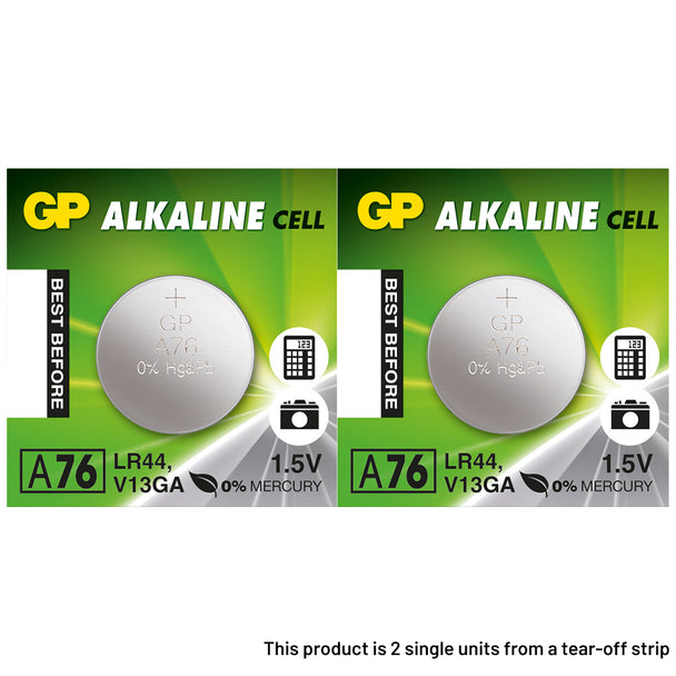 GP A76 LR44 Button Cell Batteries | 2 Pack