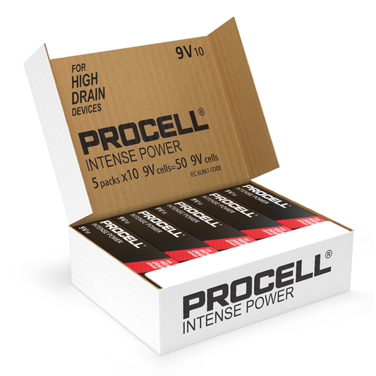 Duracell Procell Intense Power 9V PP3 6LR61 PX1604 Batteries | Box of 50